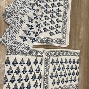 Block print table mats, runner and napkins